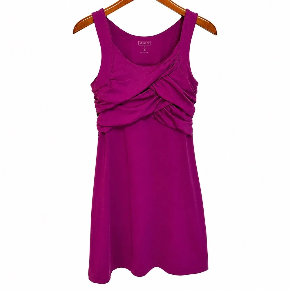 Athleta Magenta Purple Ruched Criss Cross Active Dress Built-in Bra 221773 S